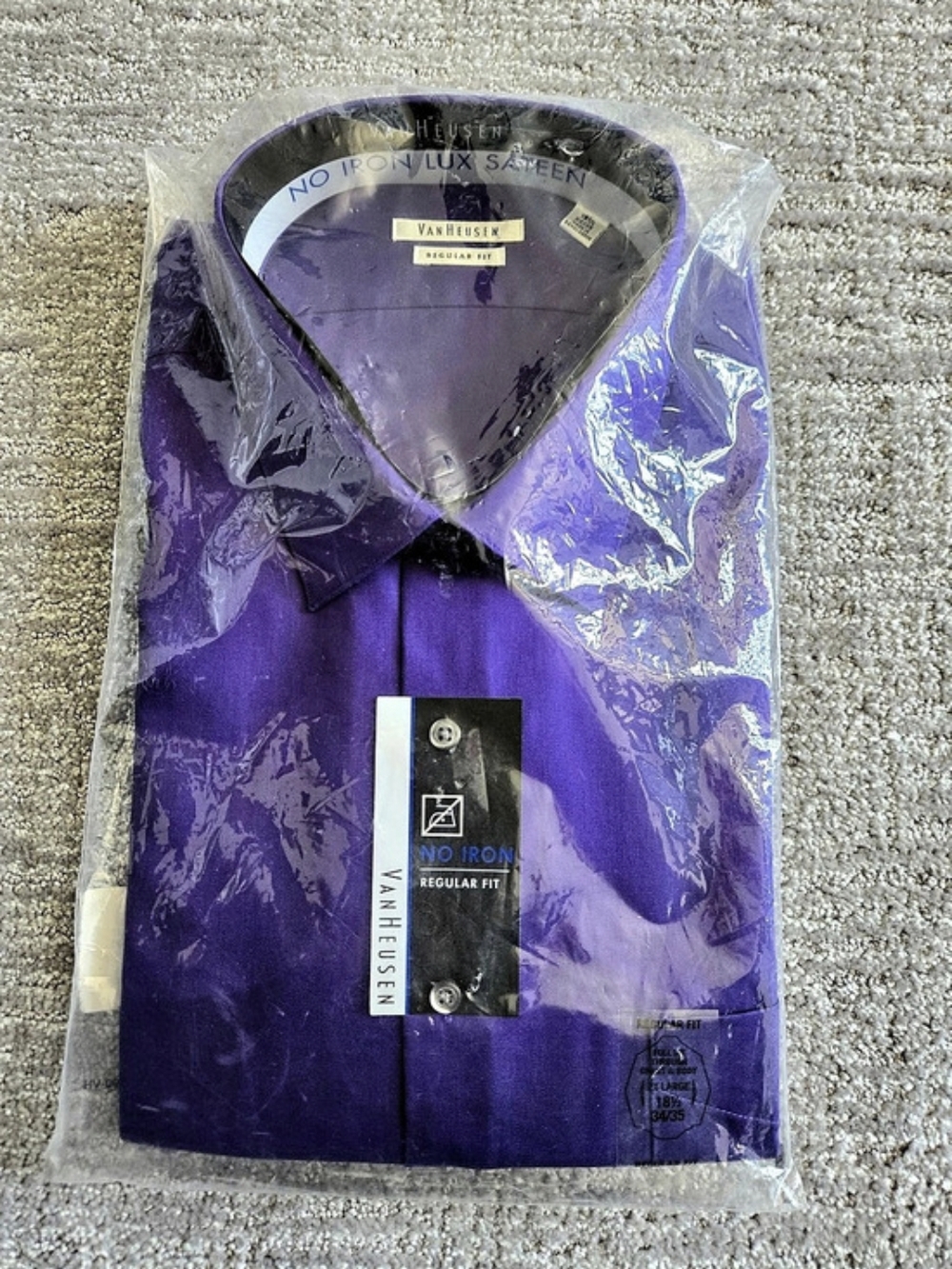 Van Heusen No Iron Regular Fit Dress Shirt Purple Dress Shirt 18 1/2  34/35